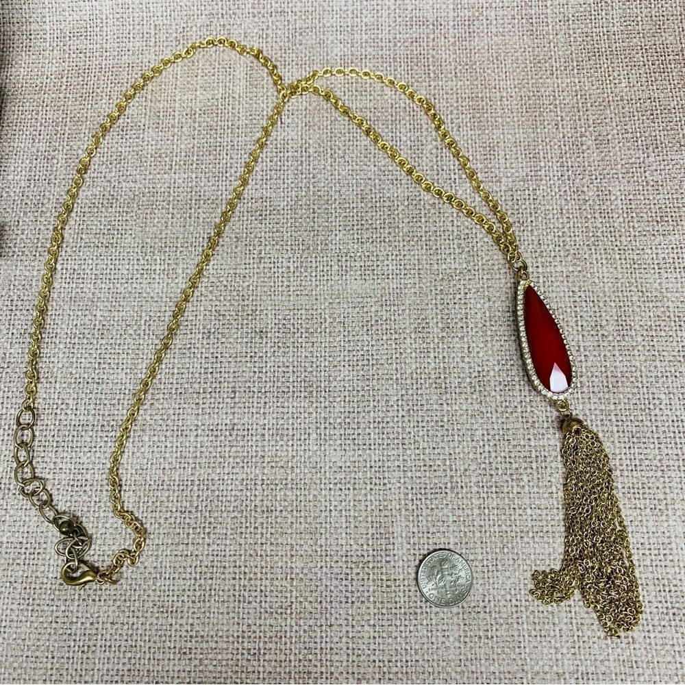 Gold Long Red Acrylic Crystal Tassel Necklace